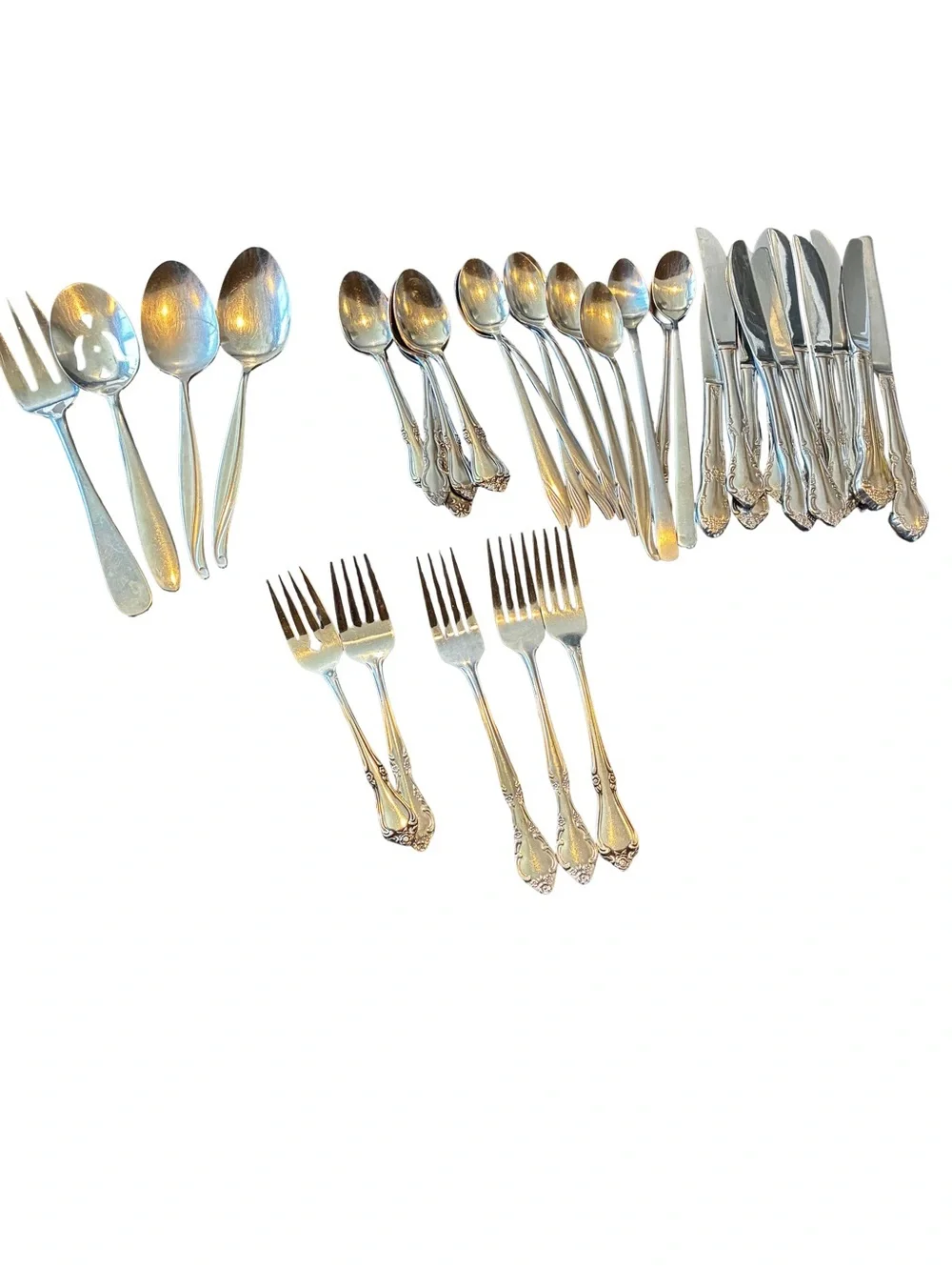37 Pc Vintage Mismatched Flatware Set Oneida Rogers Rose Floral Silverware